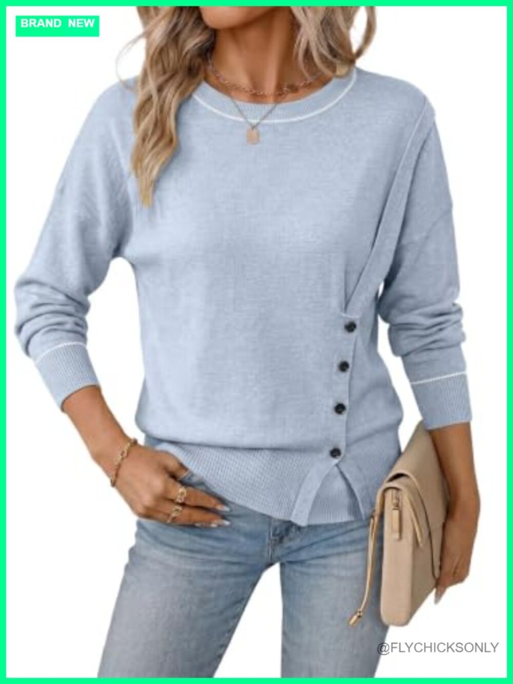 Women's Casual Crewneck Long Sleeve Asymmetrical Sweater Pullover